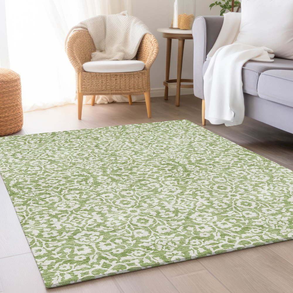 Premium Machine Washable Mayfield AMF920 Green 9' x 12' Rug. Picture 5