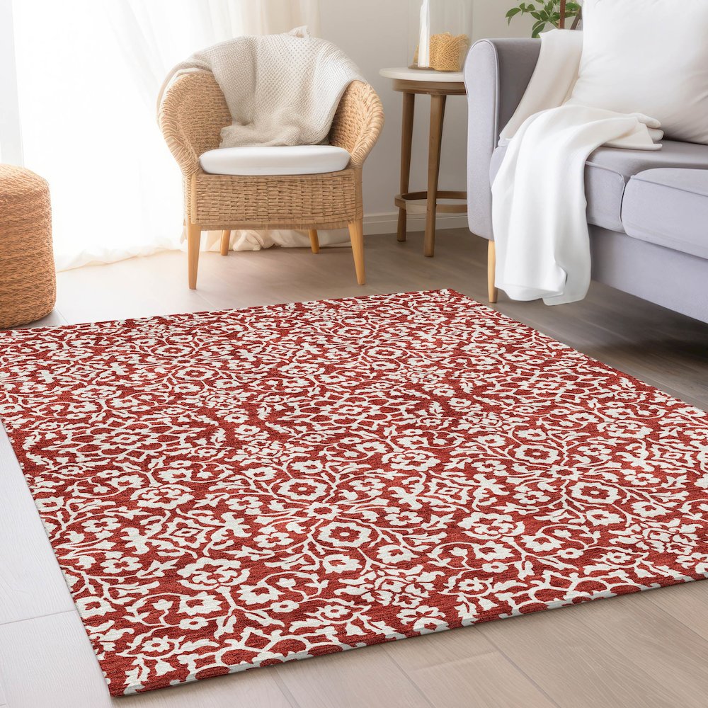 Premium Machine Washable Mayfield AMF920 Red 9' x 12' Rug. Picture 5