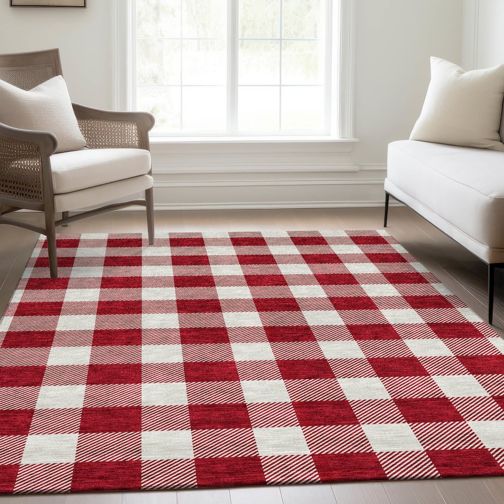 Premium Machine Washable Mayfield AMF923 Red 9' x 12' Rug. Picture 6