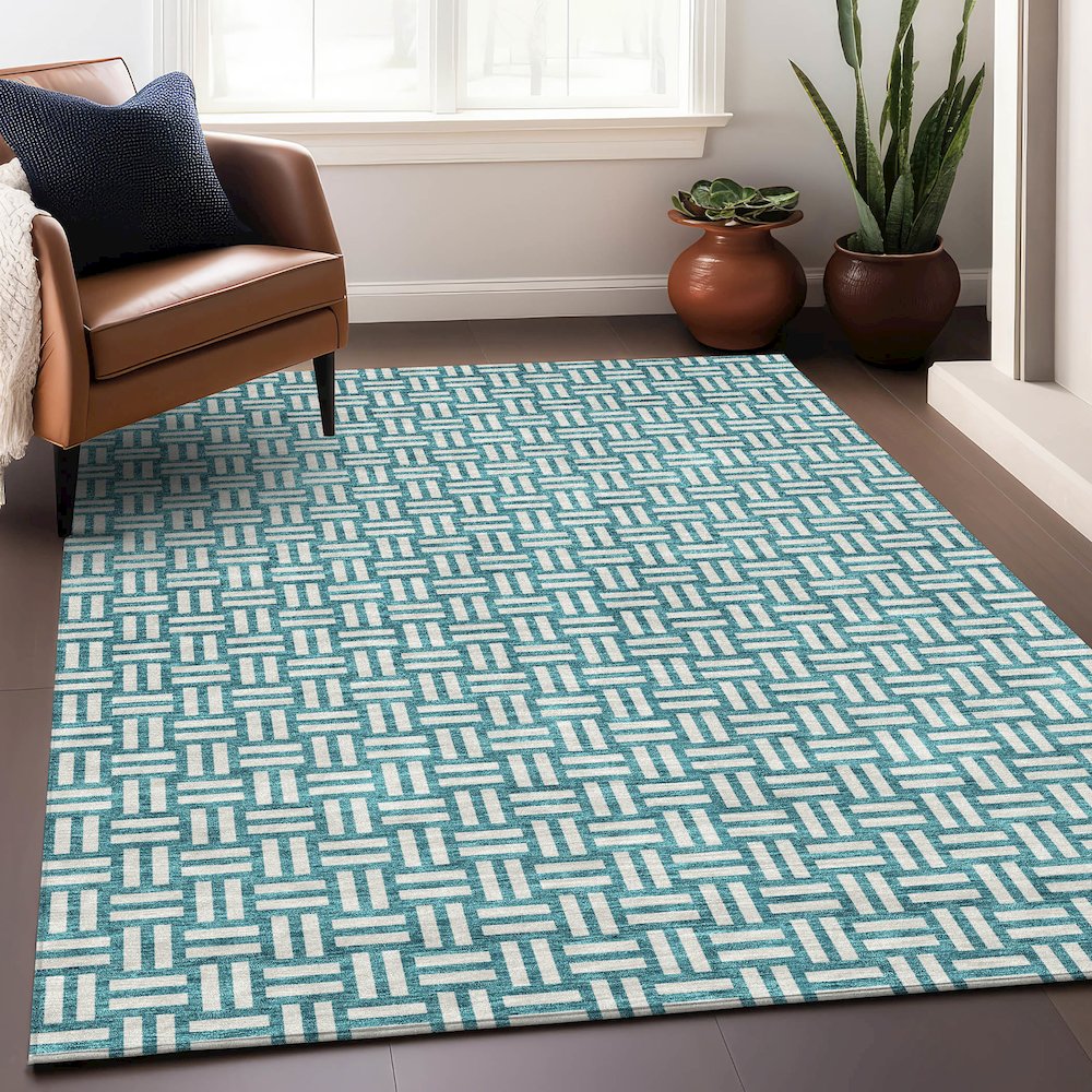 Premium Machine Washable Mayfield AMF925 Teal 9' x 12' Rug. Picture 5