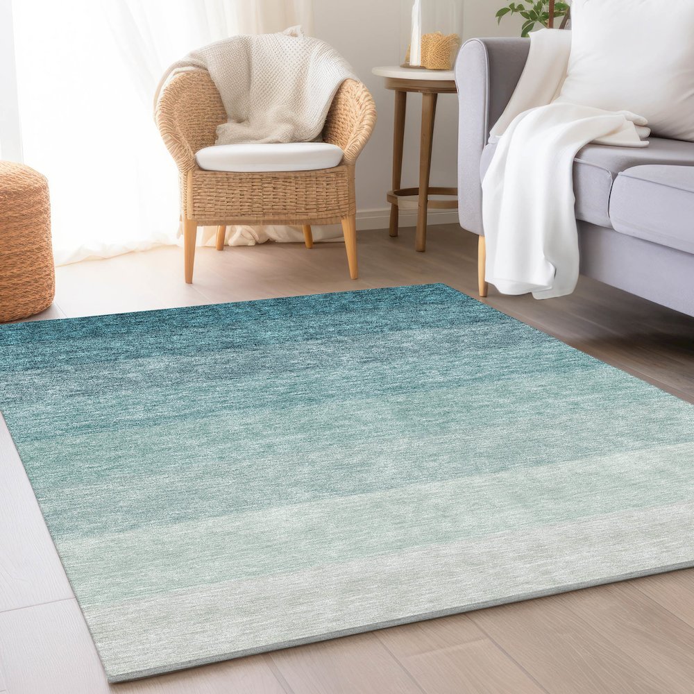 Premium Machine Washable Mayfield AMF928 Teal 9' x 12' Rug. Picture 5