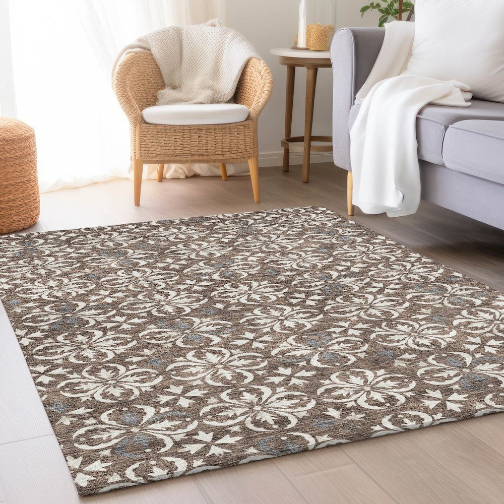 Premium Machine Washable Mayfield AMF930 Brown 9' x 12' Rug. Picture 5