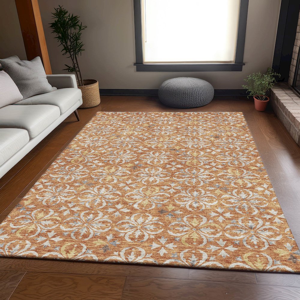 Premium Machine Washable Mayfield AMF930 Copper 9' x 12' Rug. Picture 6