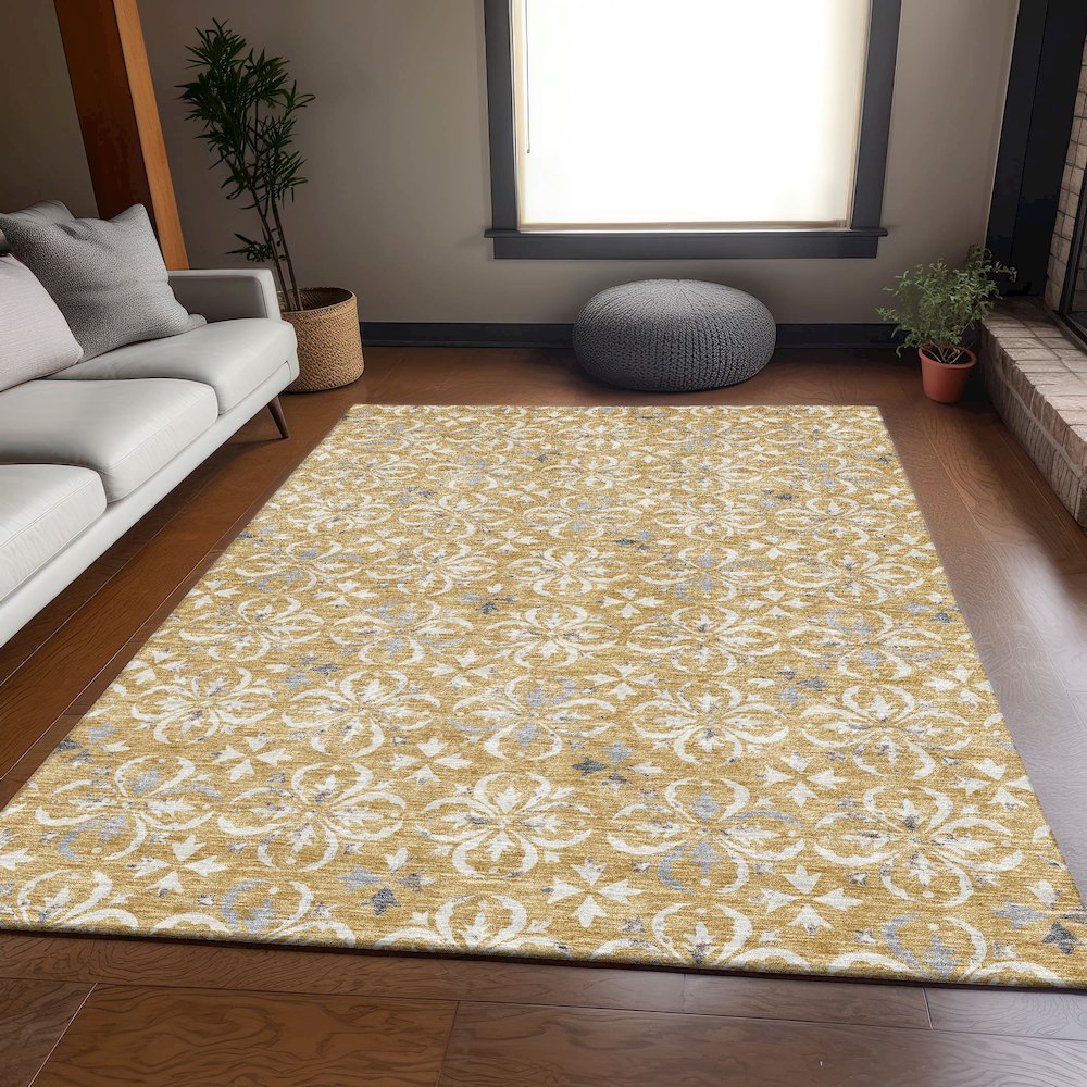 Premium Machine Washable Mayfield AMF930 Gold 9' x 12' Rug. Picture 6