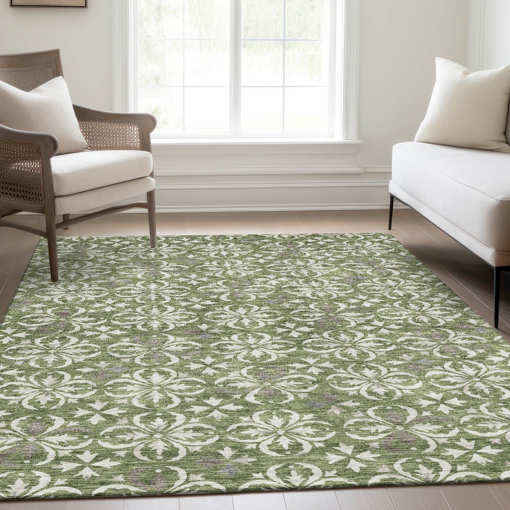 Premium Machine Washable Mayfield AMF930 Green 9' x 12' Rug. Picture 6