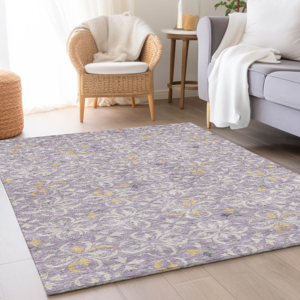 Premium Machine Washable Mayfield AMF930 Lavender 9' x 12' Rug. Picture 5