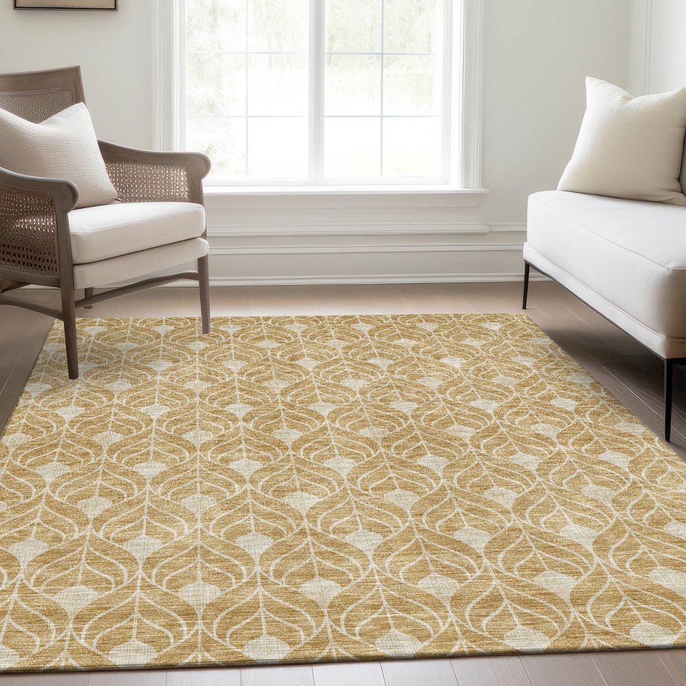 Premium Machine Washable Mayfield AMF931 Gold 9' x 12' Rug. Picture 6