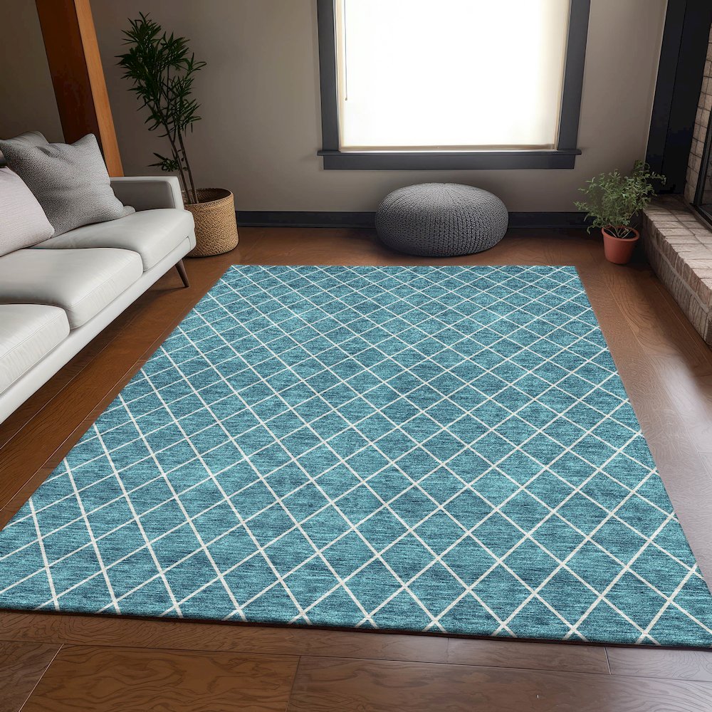 Premium Machine Washable Mayfield AMF932 Teal 9' x 12' Rug. Picture 6
