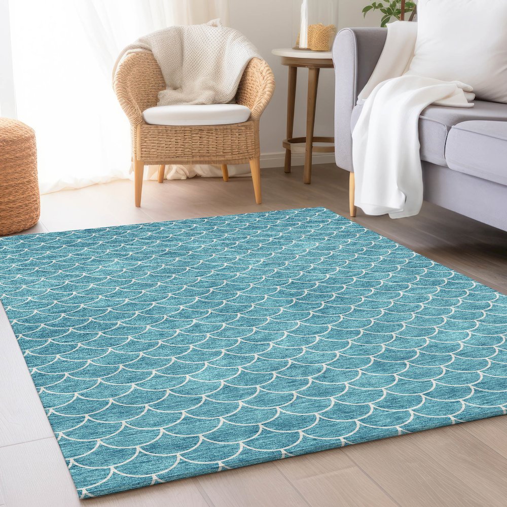 Premium Machine Washable Mayfield AMF933 Teal 9' x 12' Rug. Picture 5