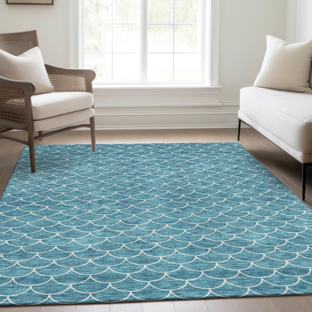 Premium Machine Washable Mayfield AMF933 Teal 9' x 12' Rug. Picture 6
