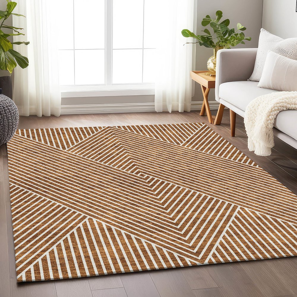 Premium Machine Washable Mayfield AMF937 Terracotta 9' x 12' Rug. Picture 5