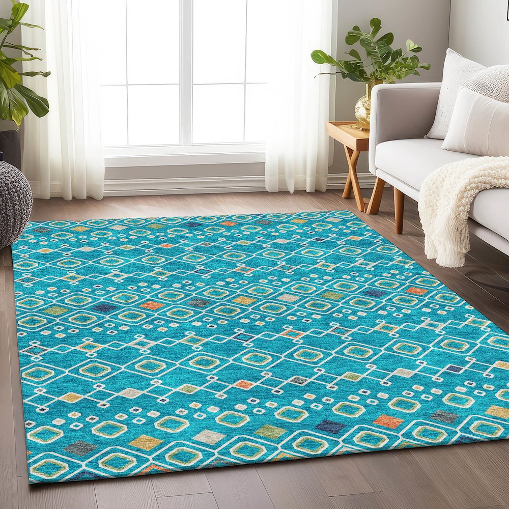 Premium Machine Washable Mayfield AMF938 Teal 9' x 12' Rug. Picture 5