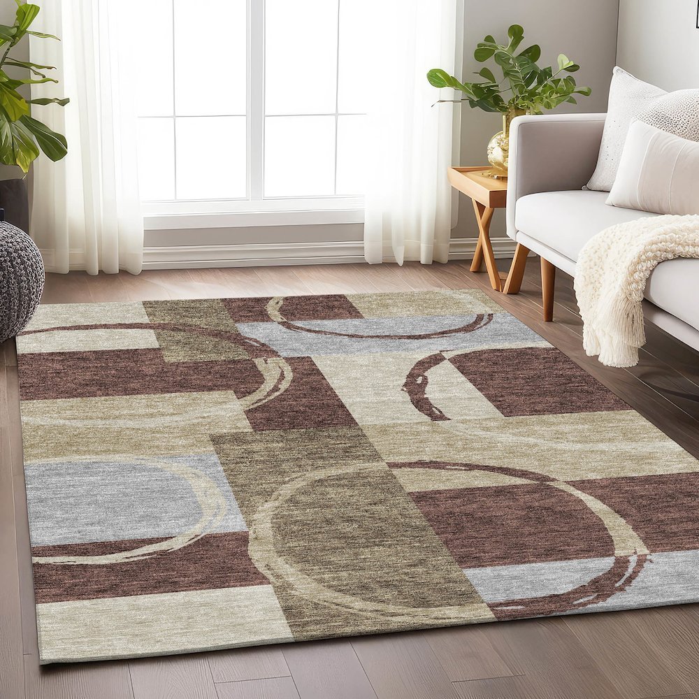 Premium Machine Washable Mayfield AMF943 Brown 9' x 12' Rug. Picture 5