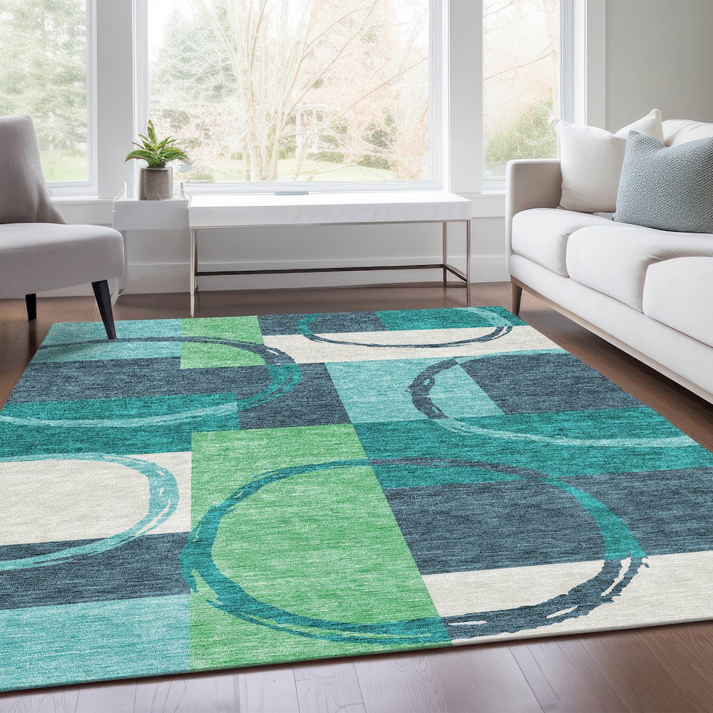 Premium Machine Washable Mayfield AMF943 Teal 9' x 12' Rug. Picture 6