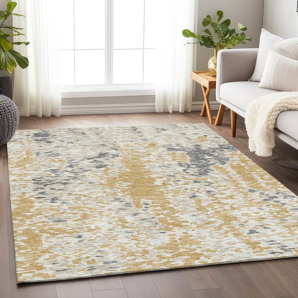 Premium Machine Washable Mayfield AMF944 Gold 9' x 12' Rug. Picture 5