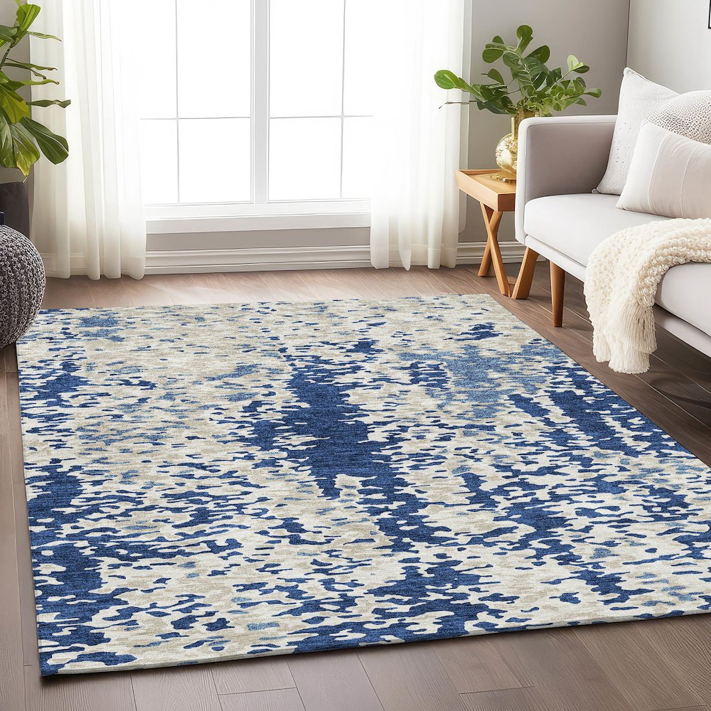 Premium Machine Washable Mayfield AMF944 Navy 9' x 12' Rug. Picture 5