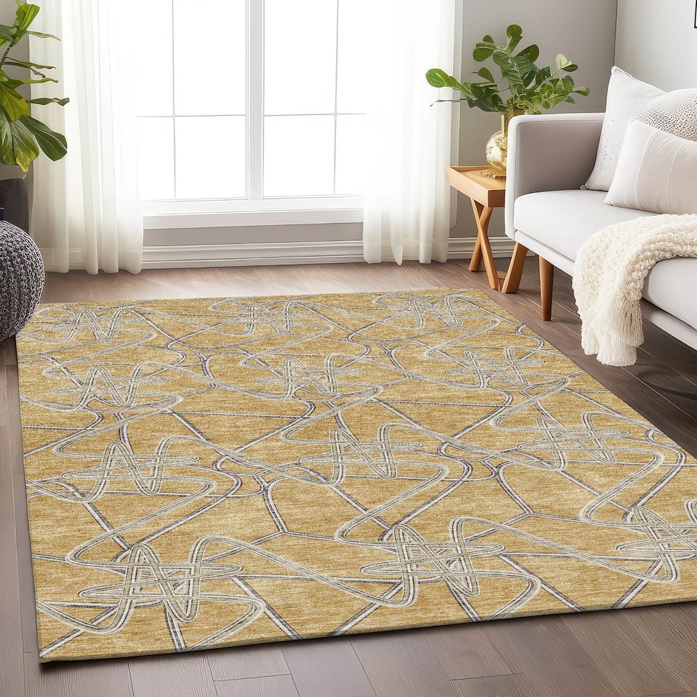 Premium Machine Washable Mayfield AMF947 Gold 9' x 12' Rug. Picture 5