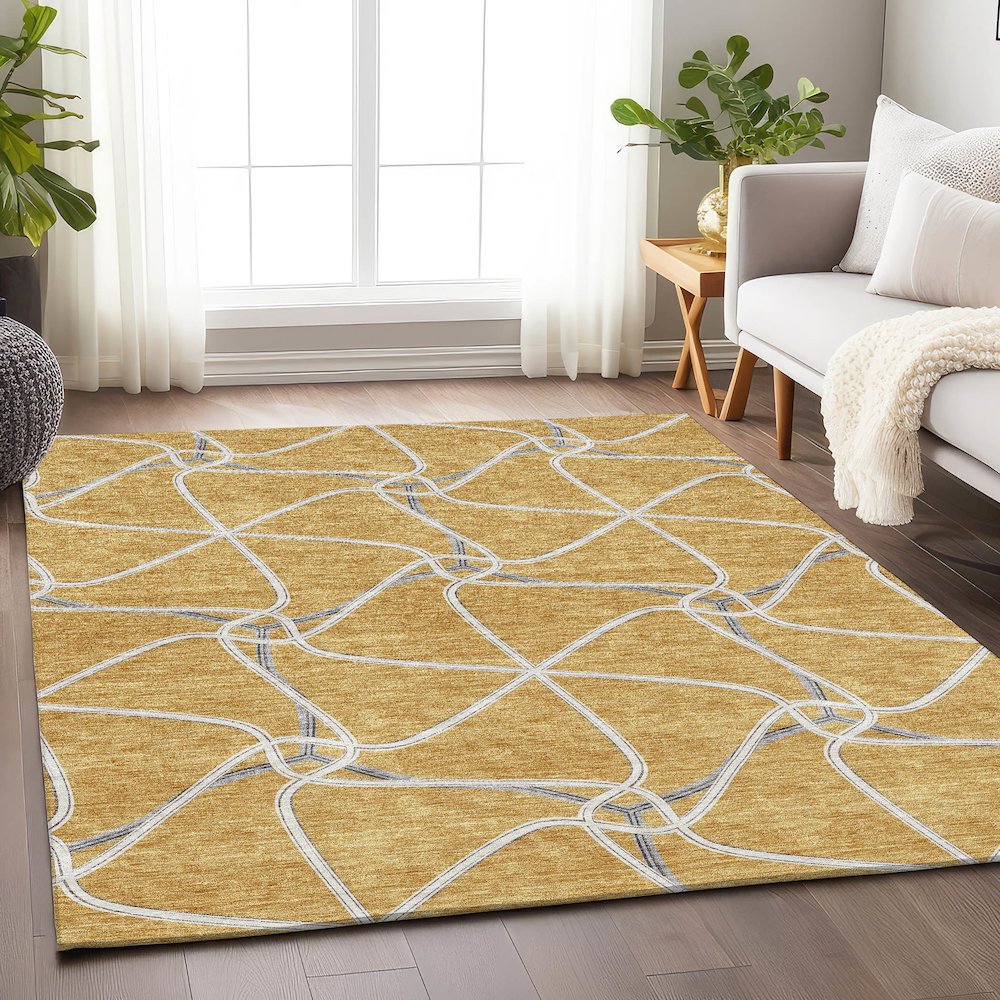 Premium Machine Washable Mayfield AMF948 Gold 9' x 12' Rug. Picture 5