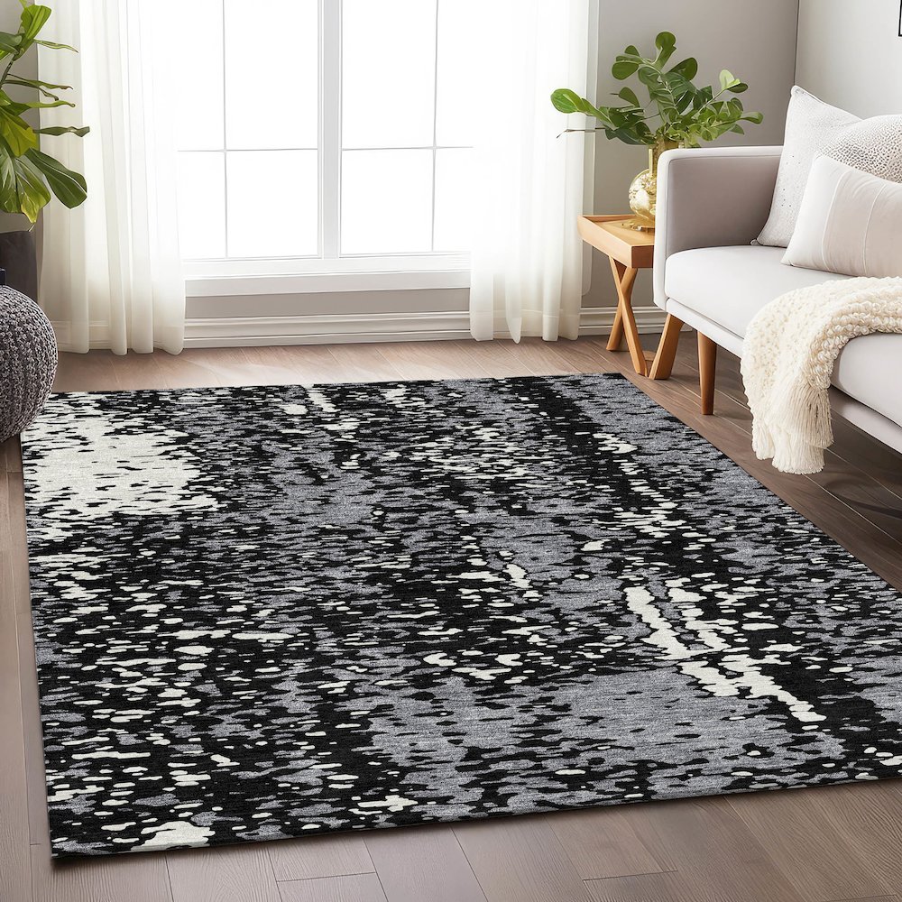 Premium Machine Washable Mayfield AMF949 Black 9' x 12' Rug. Picture 5