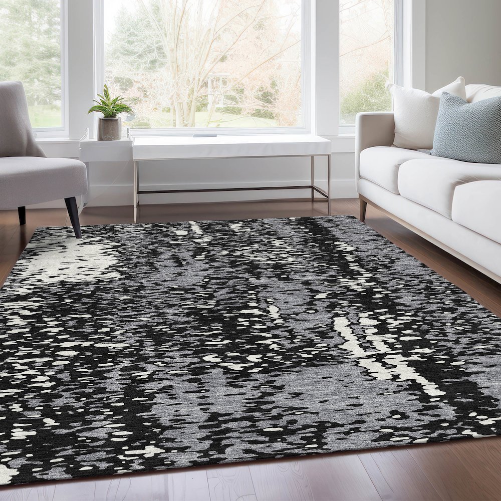 Premium Machine Washable Mayfield AMF949 Black 9' x 12' Rug. Picture 6