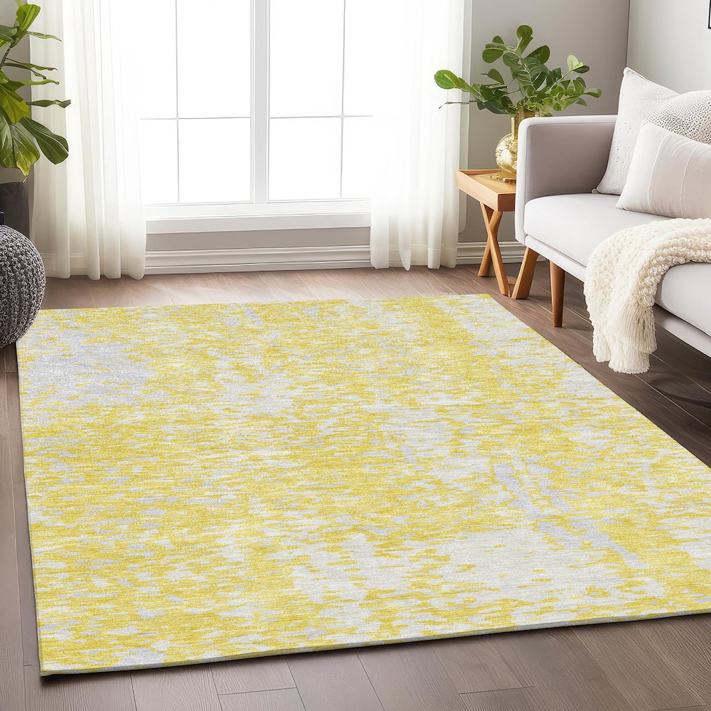 Premium Machine Washable Mayfield AMF949 Yellow 9' x 12' Rug. Picture 5