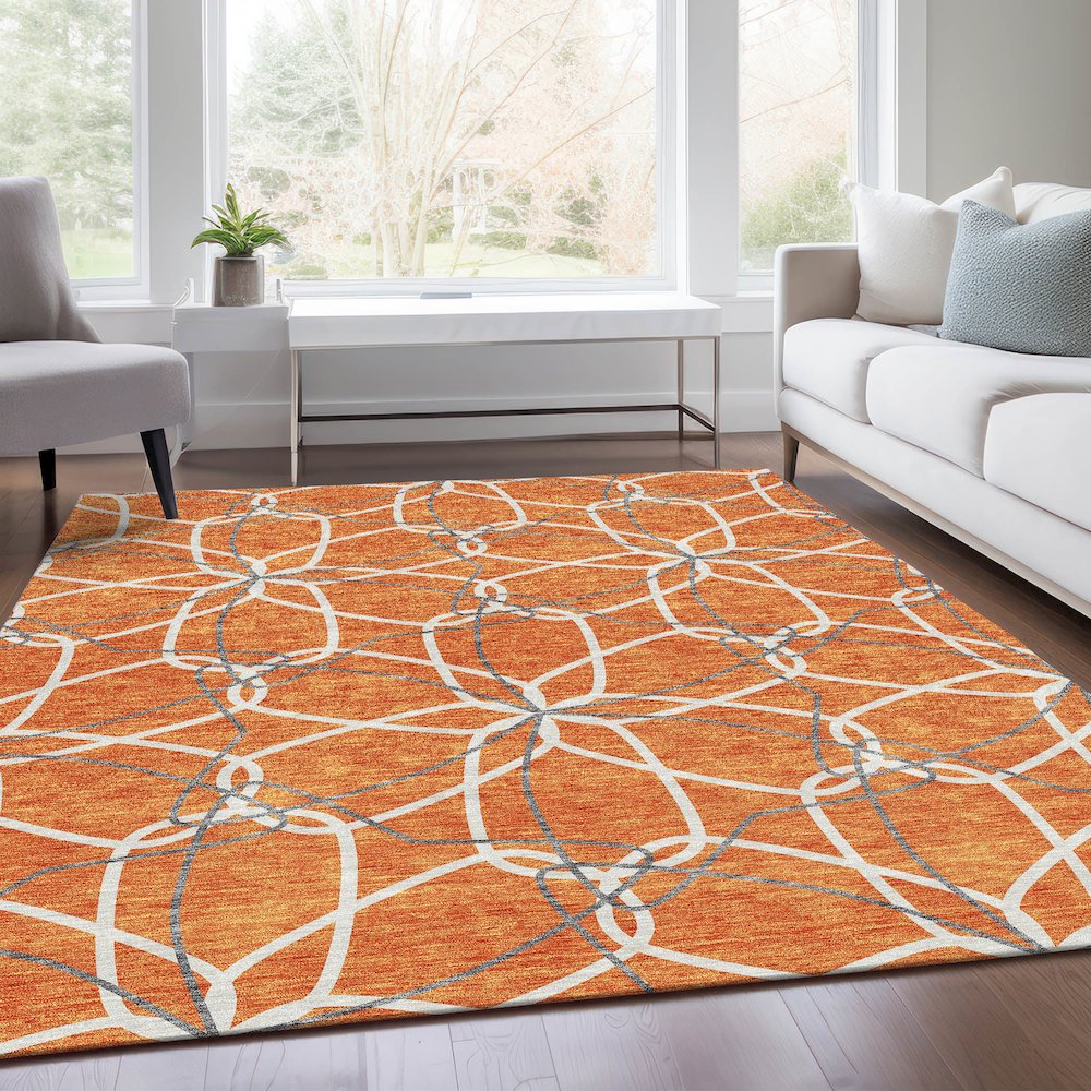 Premium Machine Washable Mayfield AMF950 Orange 9' x 12' Rug. Picture 6