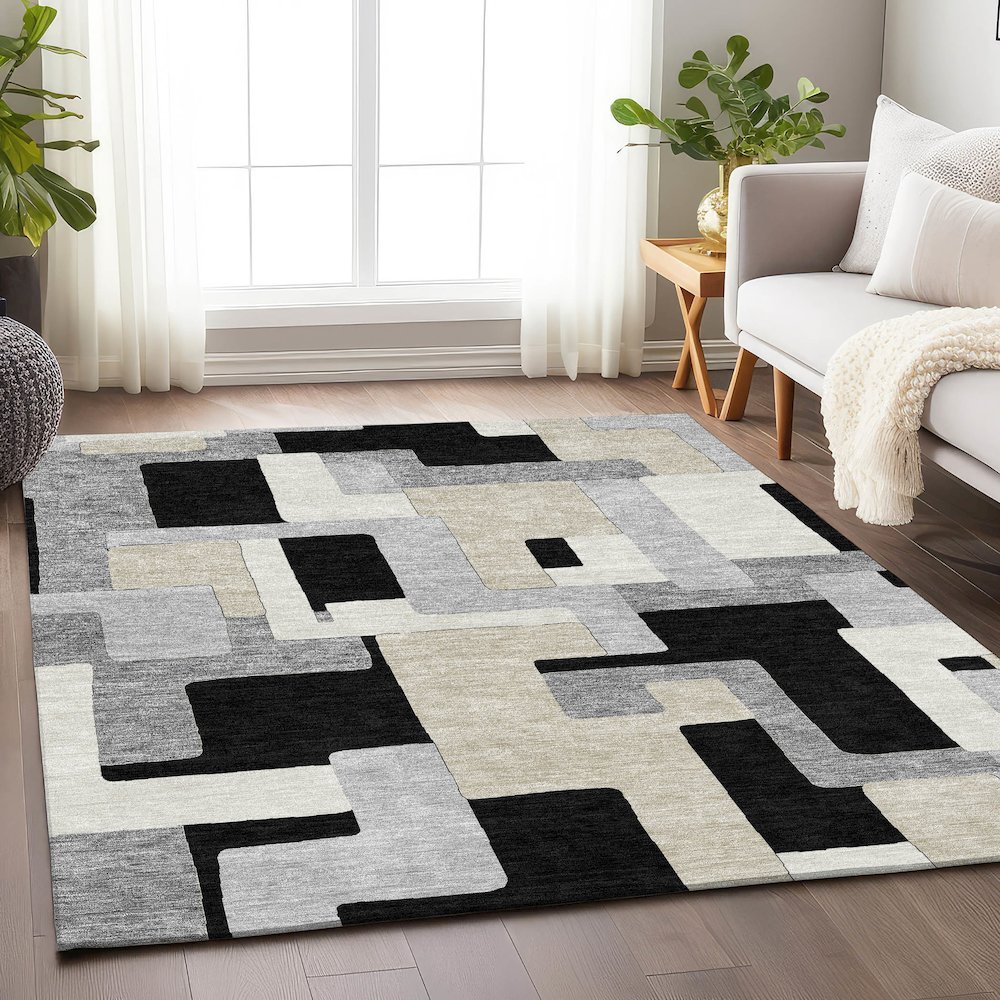 Premium Machine Washable Mayfield AMF955 Black 9' x 12' Rug. Picture 5