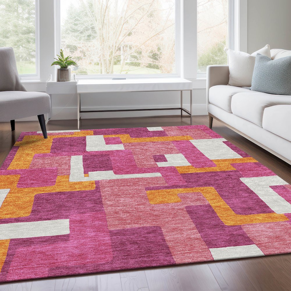 Premium Machine Washable Mayfield AMF955 Pink 9' x 12' Rug. Picture 6