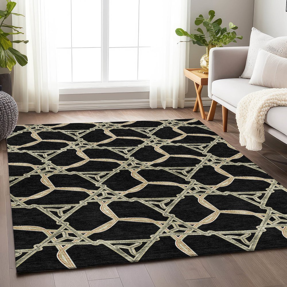 Premium Machine Washable Mayfield AMF959 Black 9' x 12' Rug. Picture 5