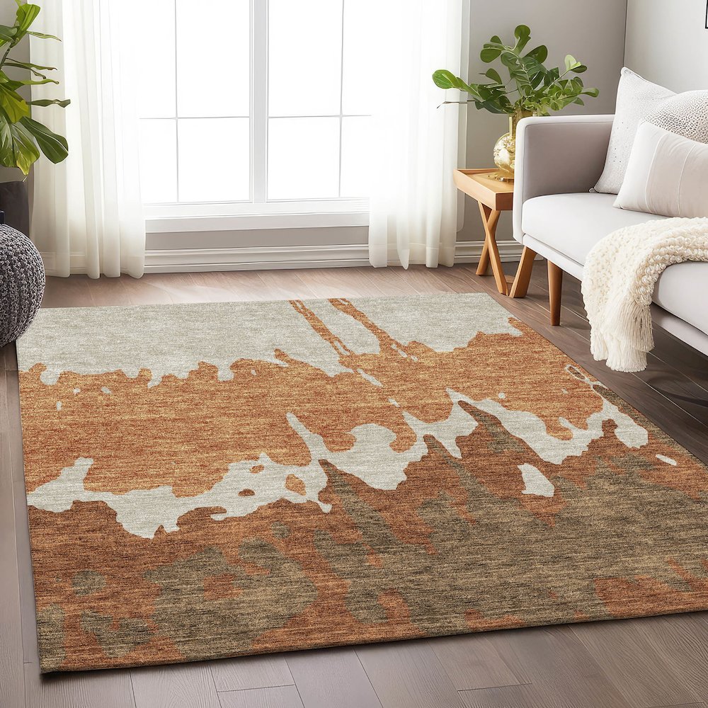 Premium Machine Washable Mayfield AMF961 Paprika 9' x 12' Rug. Picture 5