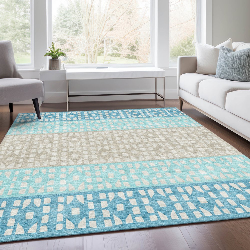 Premium Machine Washable Mayfield AMF964 Teal 9' x 12' Rug. Picture 6