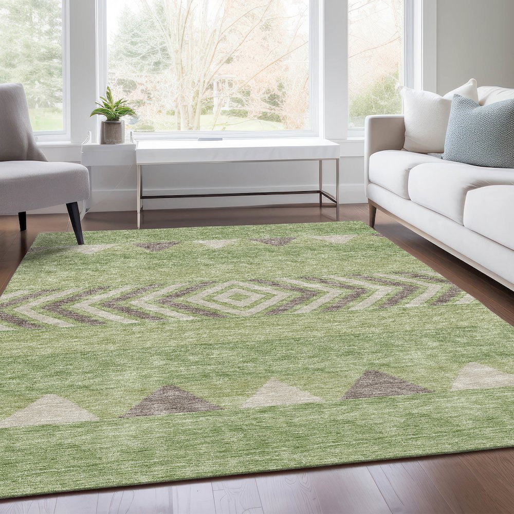 Premium Machine Washable Mayfield AMF965 Green 9' x 12' Rug. Picture 6