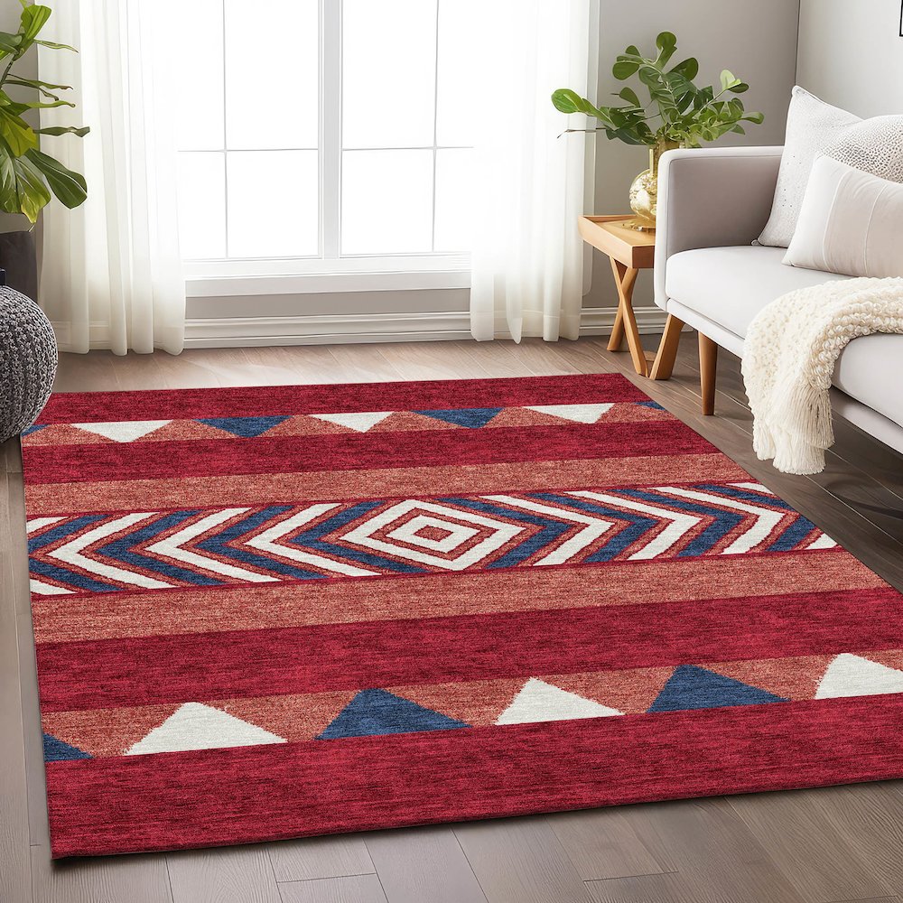 Premium Machine Washable Mayfield AMF965 Red 9' x 12' Rug. Picture 5