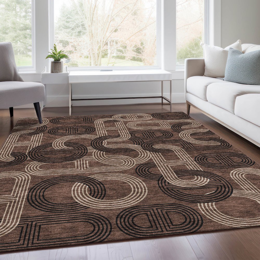 Premium Machine Washable Mayfield AMF967 Chocolate 9' x 12' Rug. Picture 6