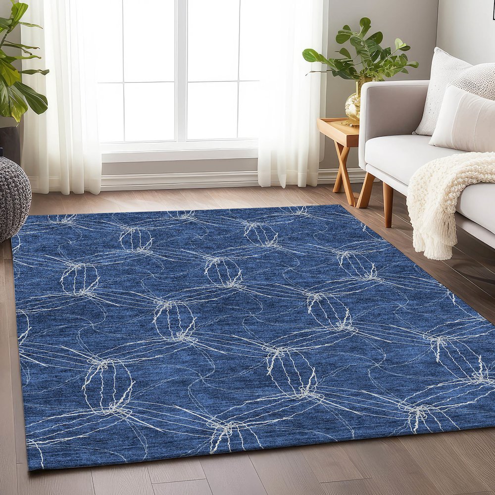 Premium Machine Washable Mayfield AMF968 Navy 9' x 12' Rug. Picture 5