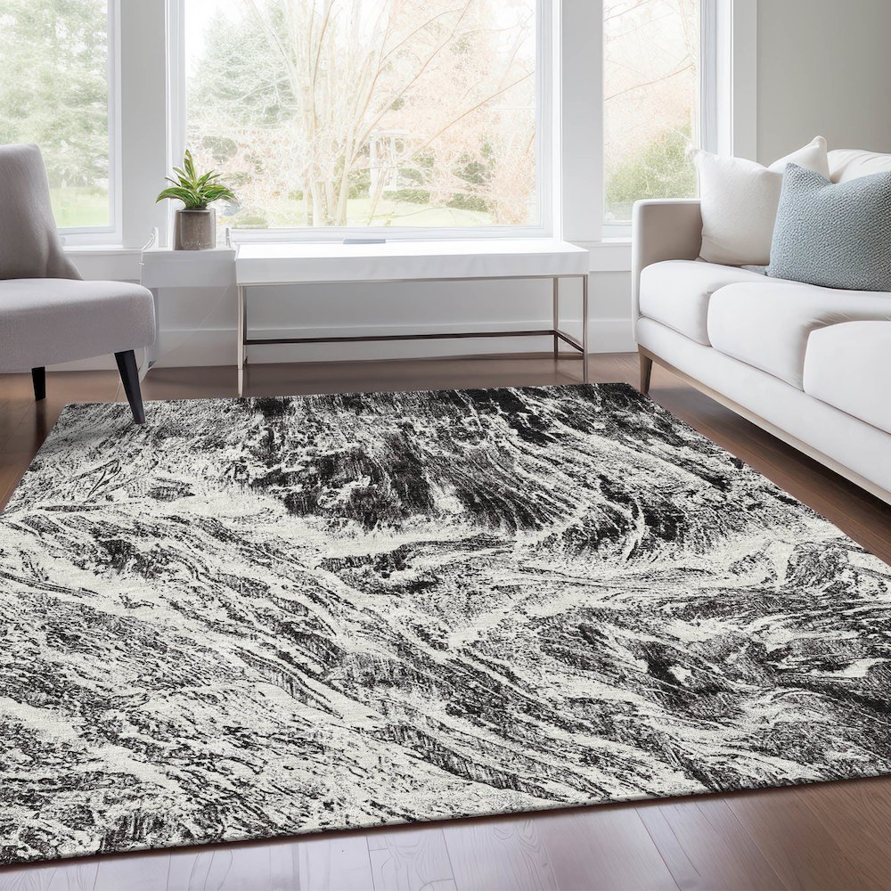 Premium Machine Washable Mayfield AMF971 Black 9' x 12' Rug. Picture 6