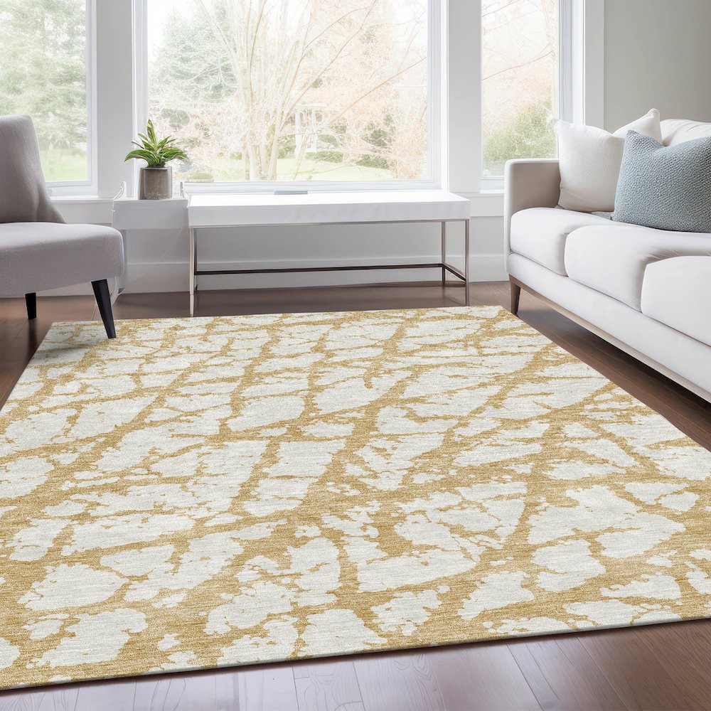 Premium Machine Washable Mayfield AMF972 Gold 9' x 12' Rug. Picture 6