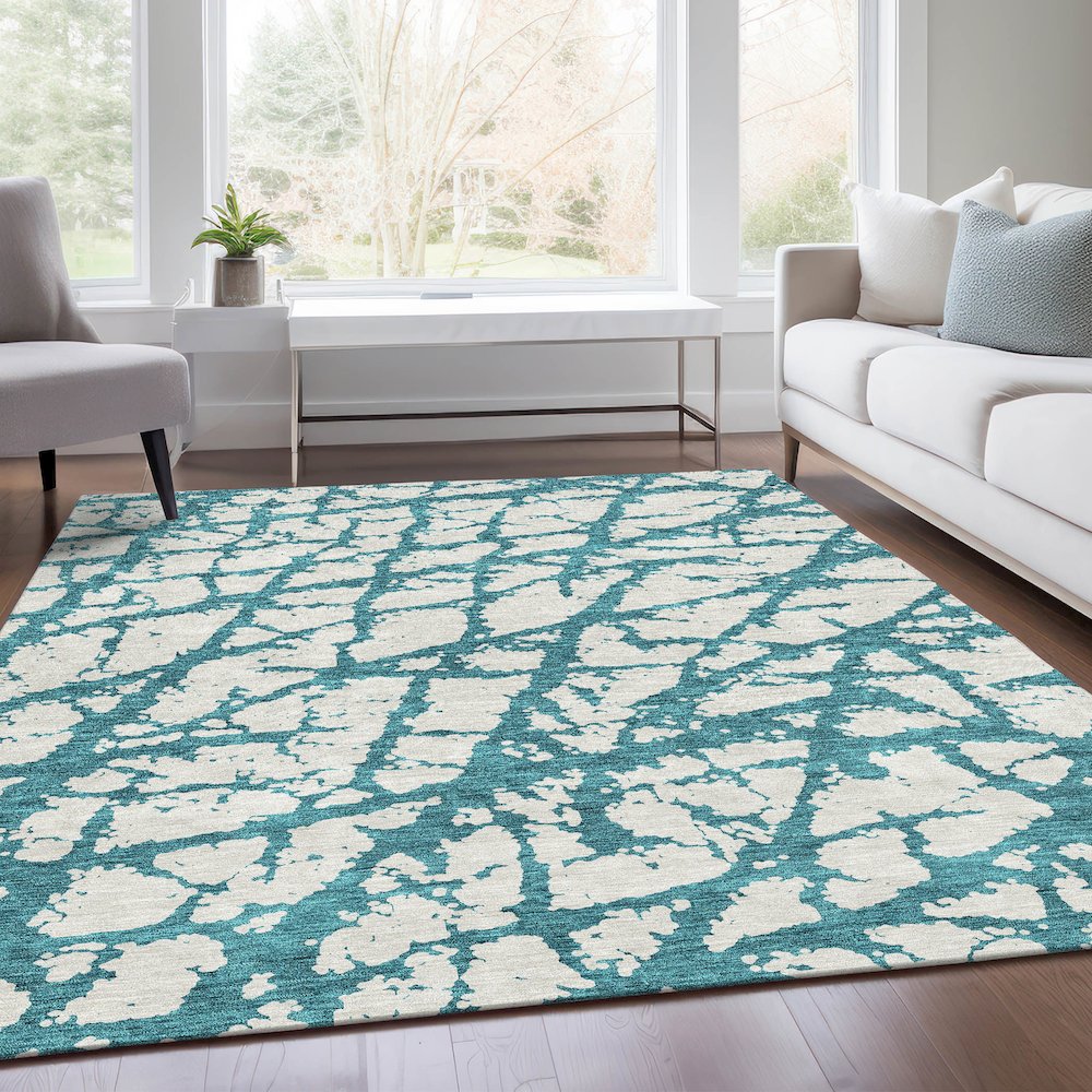 Premium Machine Washable Mayfield AMF972 Teal 9' x 12' Rug. Picture 6