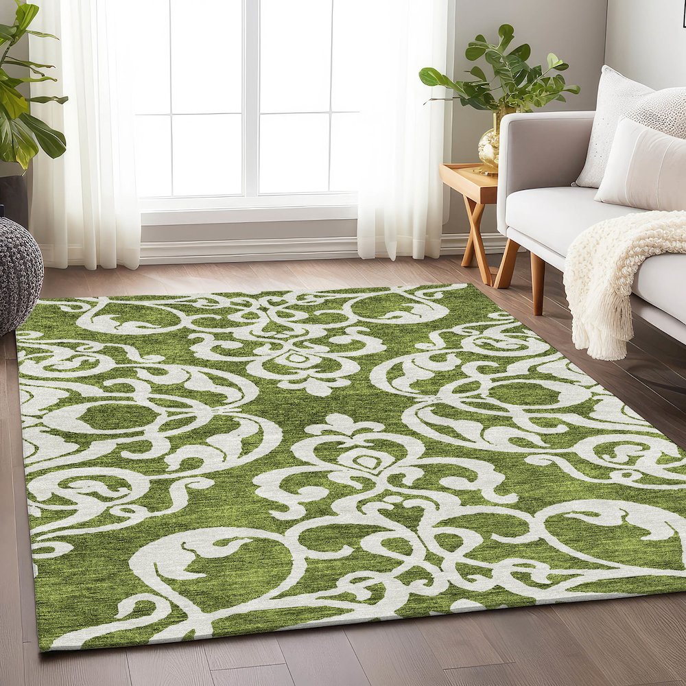 Premium Machine Washable Mayfield AMF973 Green 9' x 12' Rug. Picture 5