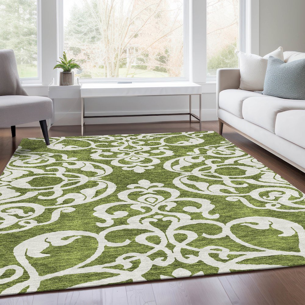Premium Machine Washable Mayfield AMF973 Green 9' x 12' Rug. Picture 6