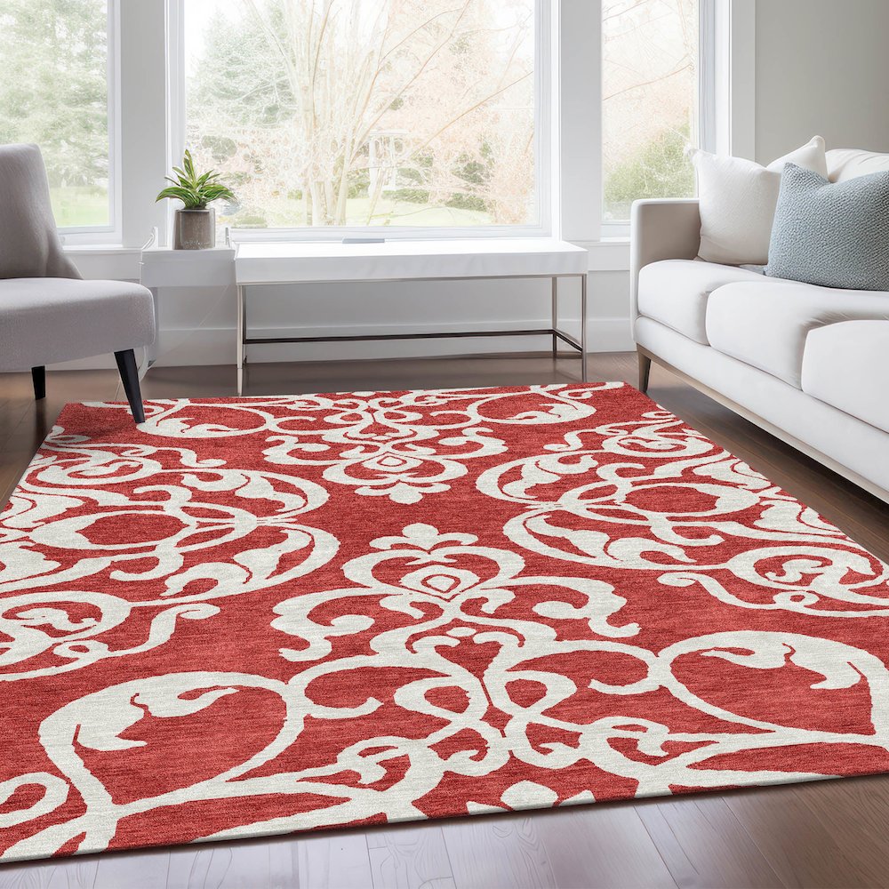 Premium Machine Washable Mayfield AMF973 Red 9' x 12' Rug. Picture 6