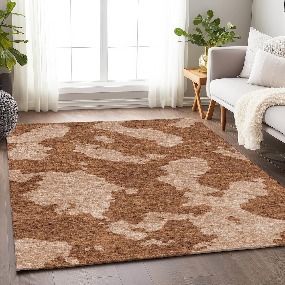 Premium Machine Washable Mayfield AMF975 Terracotta 9' x 12' Rug. Picture 5