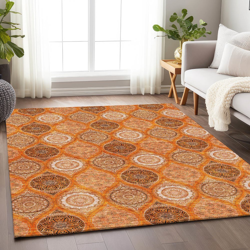 Premium Machine Washable Mayfield AMF976 Orange 9' x 12' Rug. Picture 5
