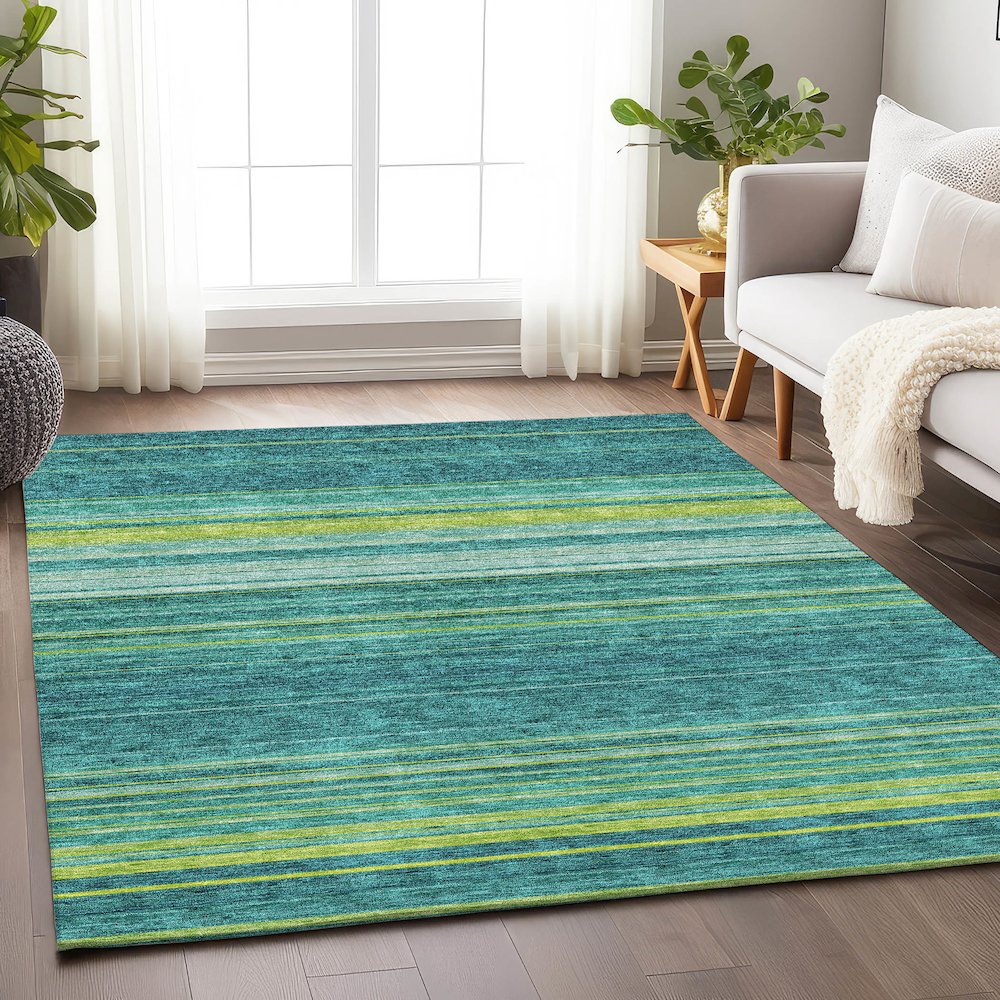 Premium Machine Washable Mayfield AMF979 Teal 9' x 12' Rug. Picture 5