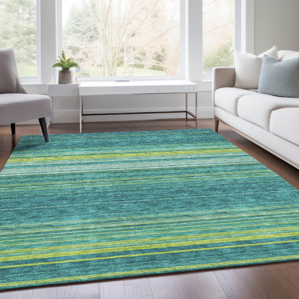Premium Machine Washable Mayfield AMF979 Teal 9' x 12' Rug. Picture 6