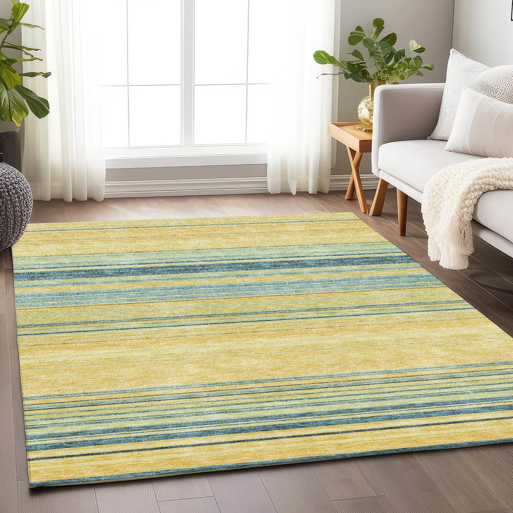 Premium Machine Washable Mayfield AMF979 Yellow 9' x 12' Rug. Picture 5