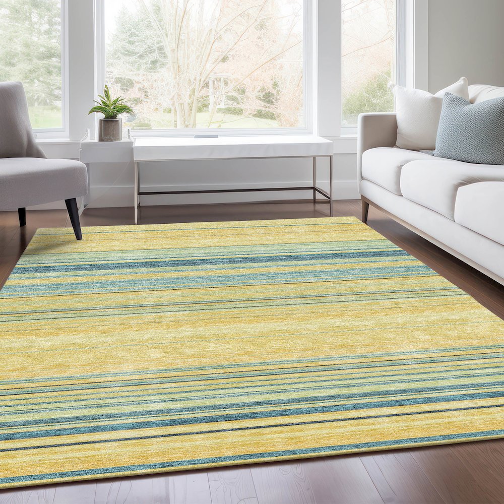 Premium Machine Washable Mayfield AMF979 Yellow 9' x 12' Rug. Picture 6