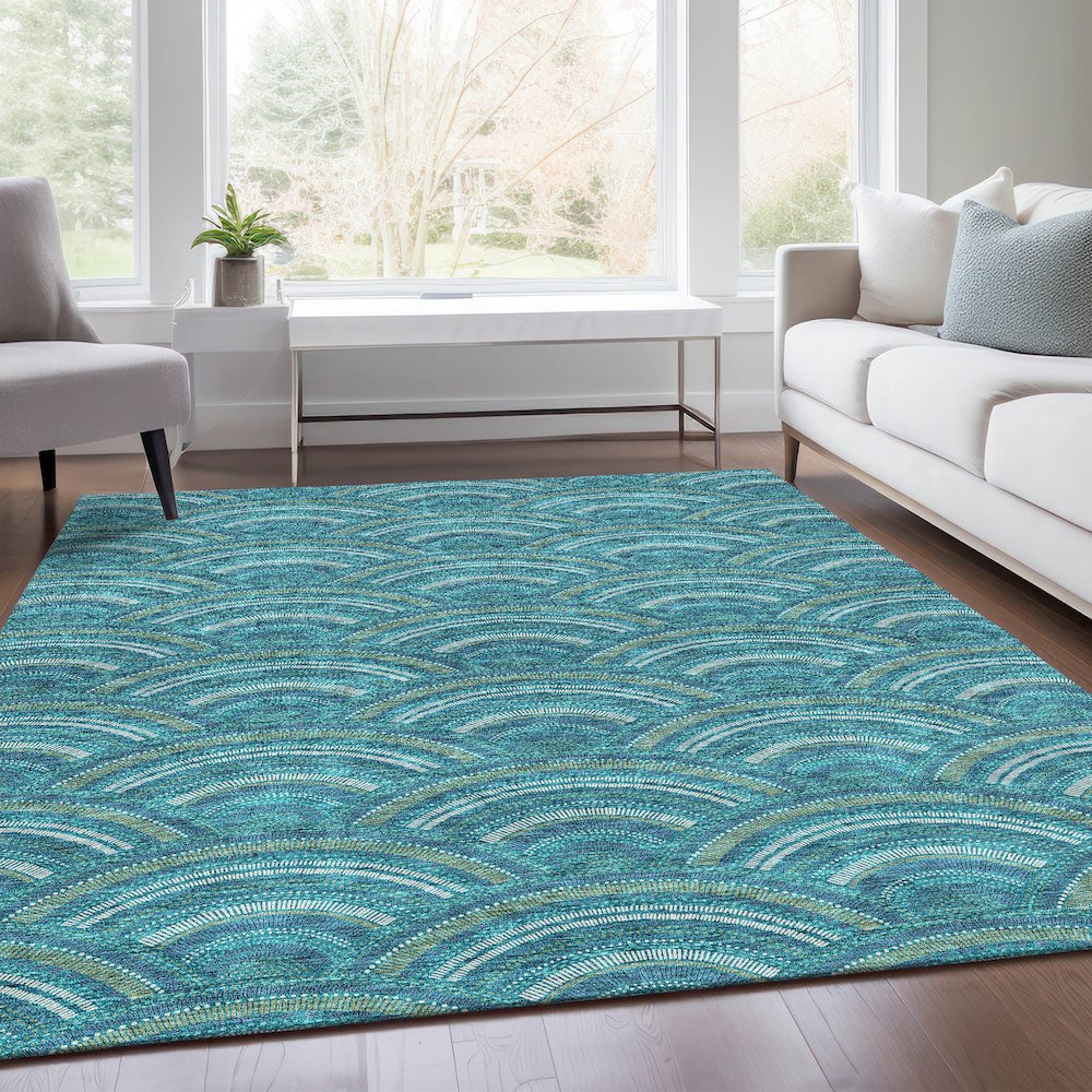 Premium Machine Washable Mayfield AMF984 Teal 9' x 12' Rug. Picture 6