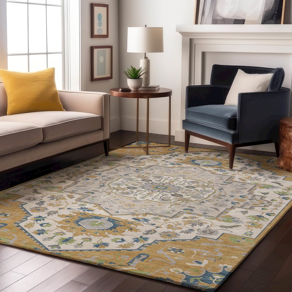 Premium Machine Washable Mayfield AMF985 Gold 9' x 12' Rug. Picture 5