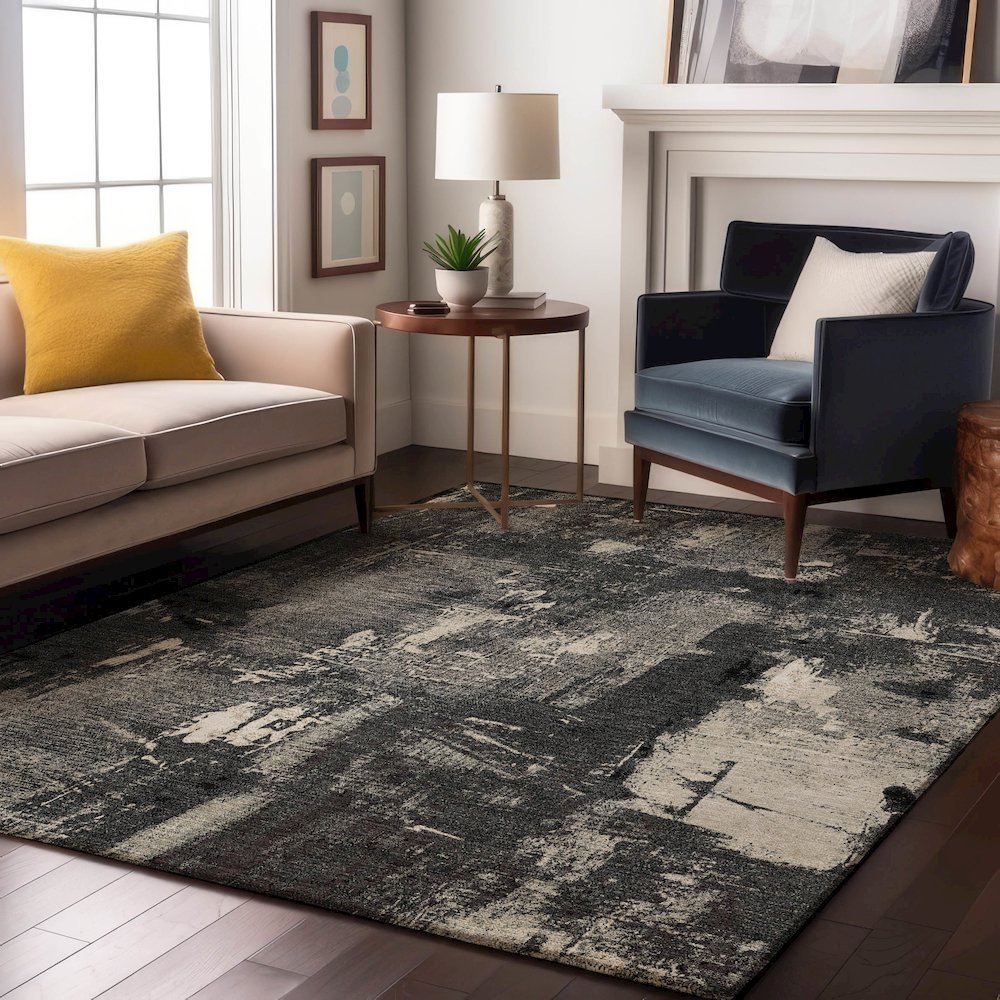 Premium Machine Washable Mayfield AMF989 Black 9' x 12' Rug. Picture 5